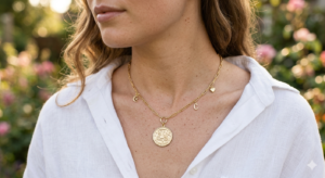 femme avec collier breloque signe du zodiaque